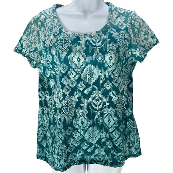 Style Co Top Women Size M Green White Short Sleeves Casual Stretch Cotton Boho - Picture 1 of 5